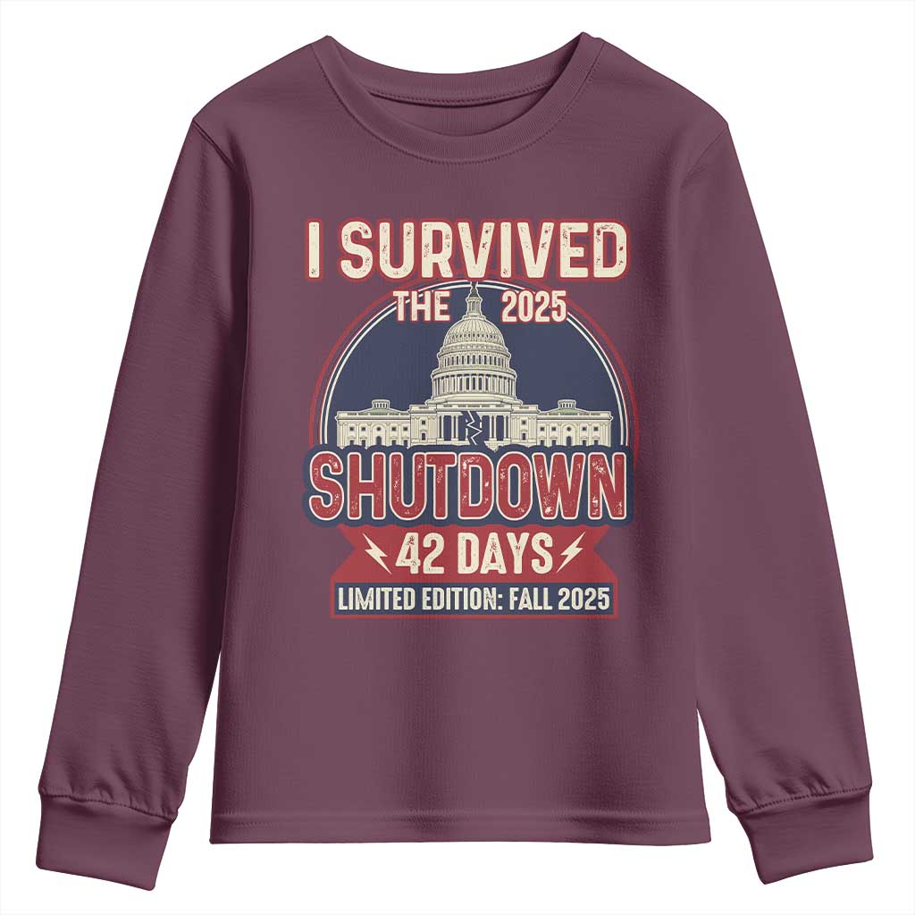 I Survived the 2025 Shutdown Youth Sweatshirt Funny Government Closure Parody Political Humor - Wonder Print Shop