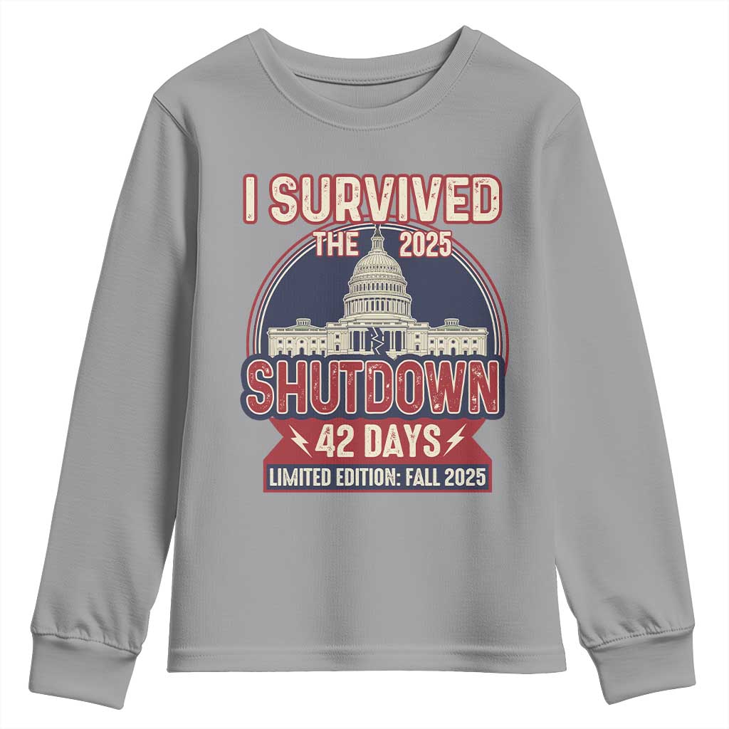 I Survived the 2025 Shutdown Youth Sweatshirt Funny Government Closure Parody Political Humor - Wonder Print Shop