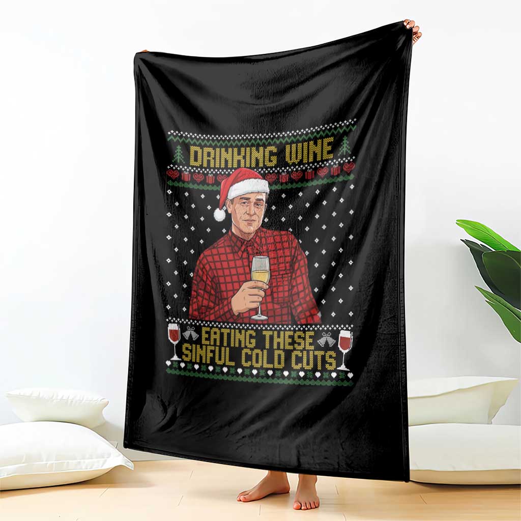 Funny Ed Gein Christmas Meme Throw Blanket Drinking Wine Eating This Sinful Cold Cuts Viral Scene Naughty Holiday - Wonder Print Shop