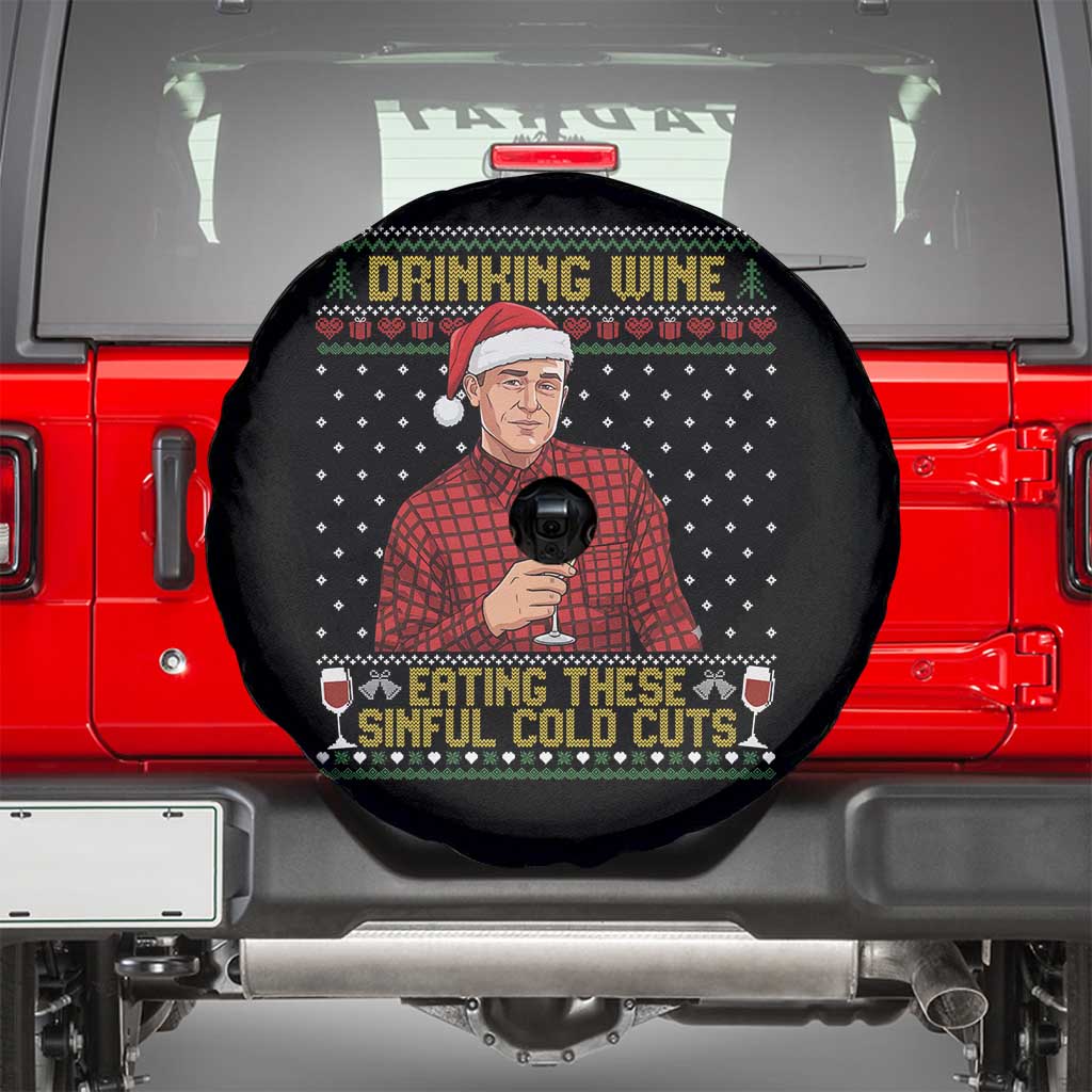 Funny Ed Gein Christmas Meme Spare Tire Cover Drinking Wine Eating This Sinful Cold Cuts Viral Scene Naughty Holiday - Wonder Print Shop