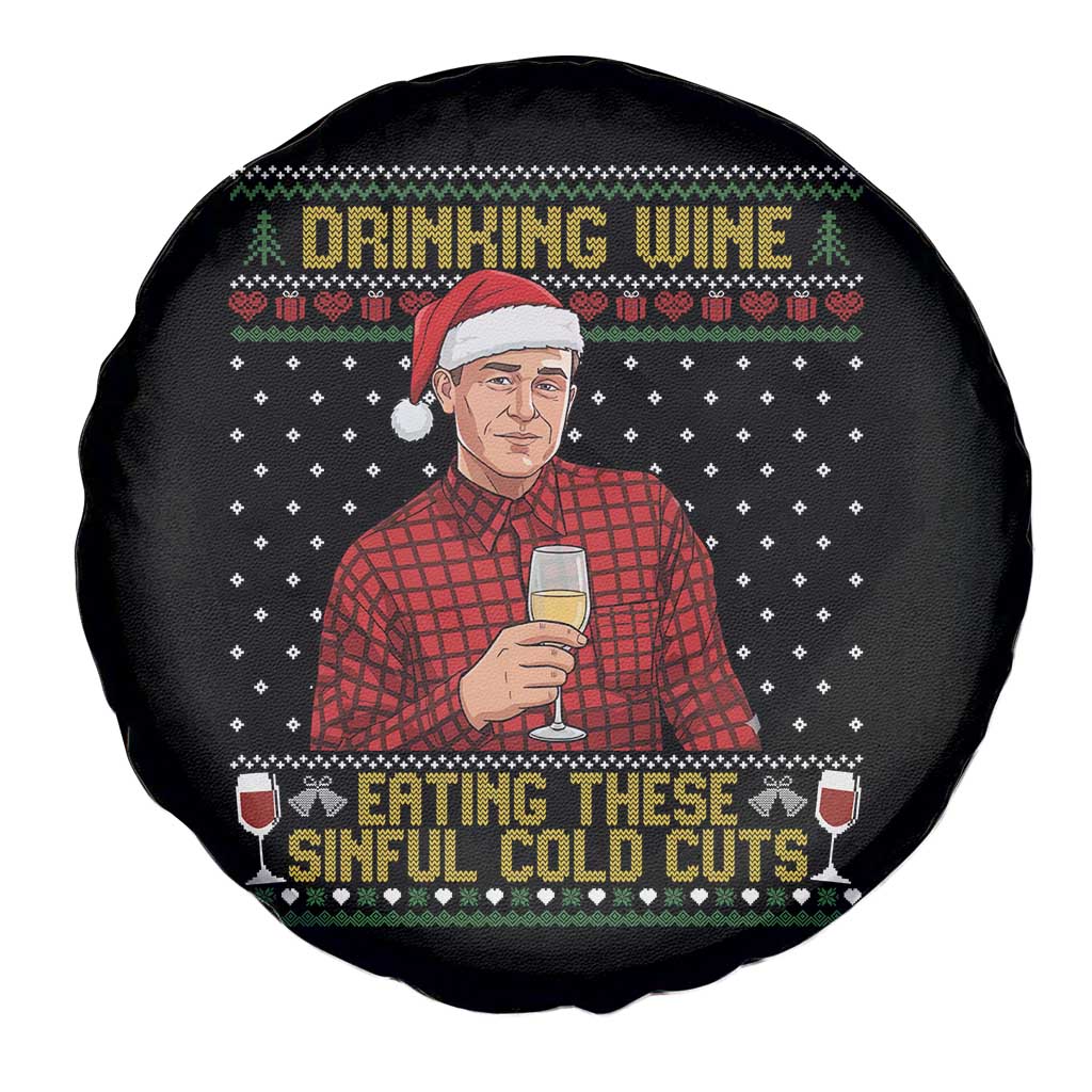 Funny Ed Gein Christmas Meme Spare Tire Cover Drinking Wine Eating This Sinful Cold Cuts Viral Scene Naughty Holiday - Wonder Print Shop