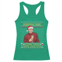 Funny Ed Gein Christmas Meme Racerback Tank Top Drinking Wine Eating This Sinful Cold Cuts Viral Scene Naughty Holiday - Wonder Print Shop