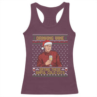 Funny Ed Gein Christmas Meme Racerback Tank Top Drinking Wine Eating This Sinful Cold Cuts Viral Scene Naughty Holiday - Wonder Print Shop
