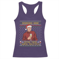 Funny Ed Gein Christmas Meme Racerback Tank Top Drinking Wine Eating This Sinful Cold Cuts Viral Scene Naughty Holiday - Wonder Print Shop