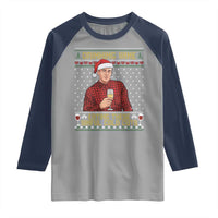 Funny Ed Gein Christmas Meme Raglan Shirt Drinking Wine Eating This Sinful Cold Cuts Viral Scene Naughty Holiday - Wonder Print Shop