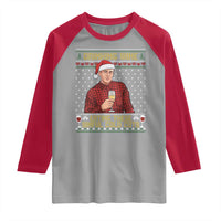 Funny Ed Gein Christmas Meme Raglan Shirt Drinking Wine Eating This Sinful Cold Cuts Viral Scene Naughty Holiday - Wonder Print Shop