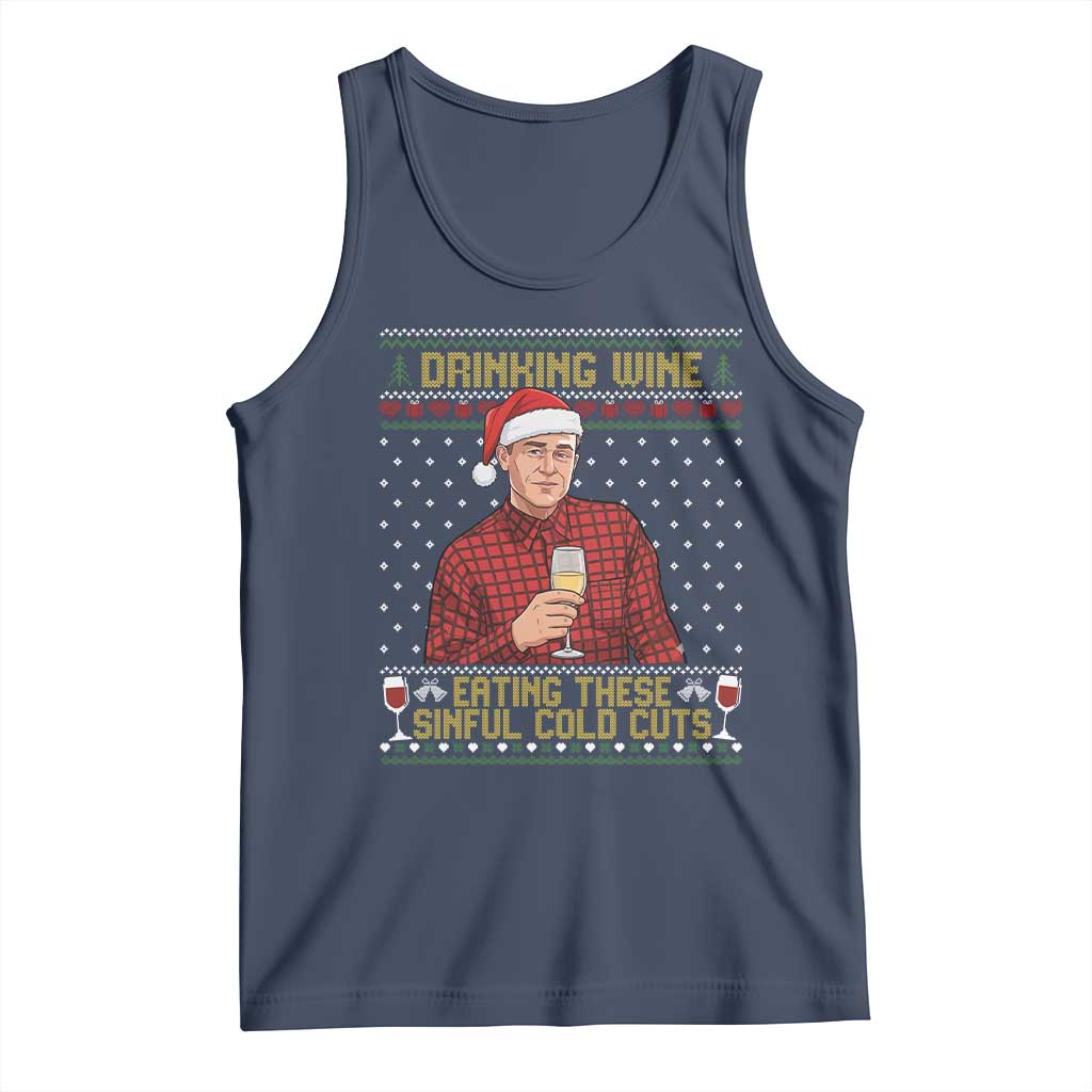 Funny Ed Gein Christmas Meme Tank Top Drinking Wine Eating This Sinful Cold Cuts Viral Scene Naughty Holiday - Wonder Print Shop
