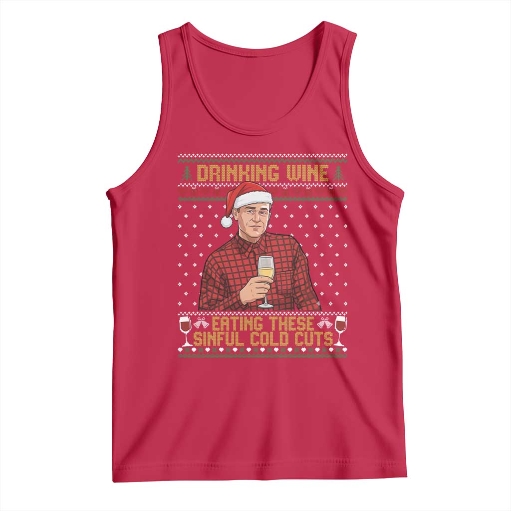 Funny Ed Gein Christmas Meme Tank Top Drinking Wine Eating This Sinful Cold Cuts Viral Scene Naughty Holiday - Wonder Print Shop
