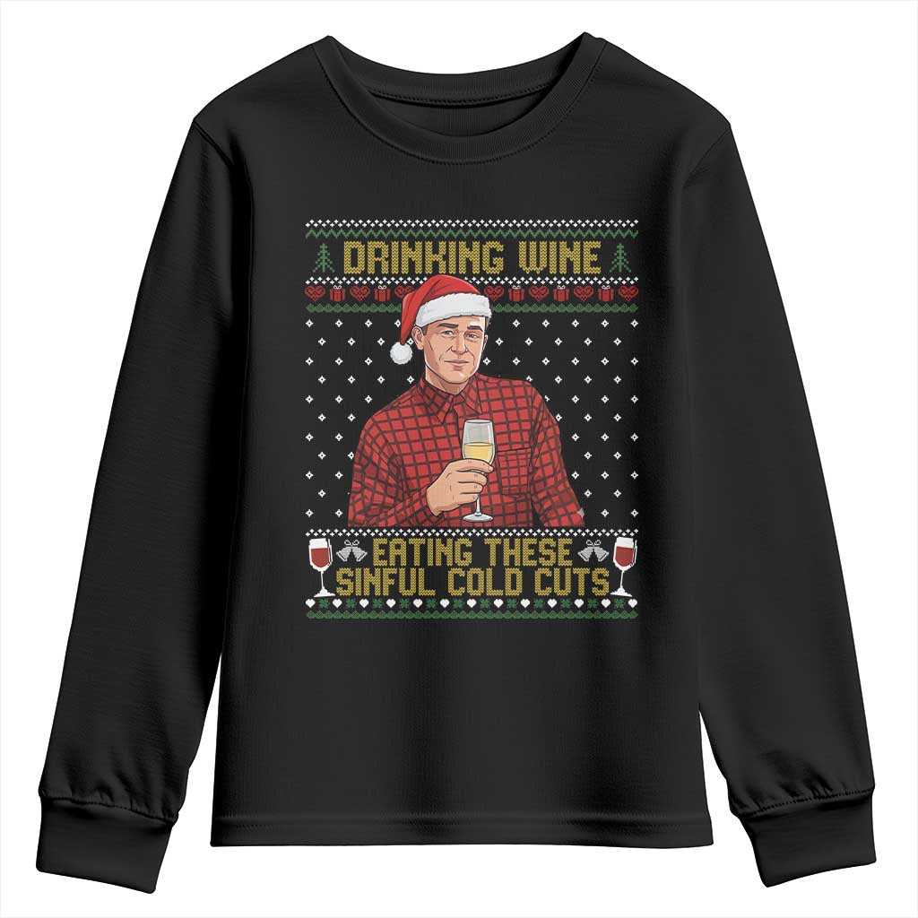 Funny Ed Gein Christmas Meme Youth Sweatshirt Drinking Wine Eating This Sinful Cold Cuts Viral Scene Naughty Holiday - Wonder Print Shop
