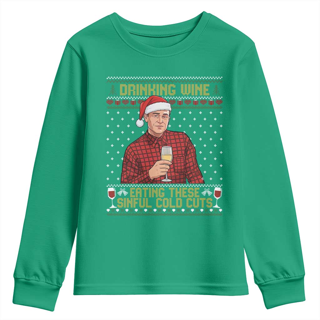 Funny Ed Gein Christmas Meme Youth Sweatshirt Drinking Wine Eating This Sinful Cold Cuts Viral Scene Naughty Holiday - Wonder Print Shop