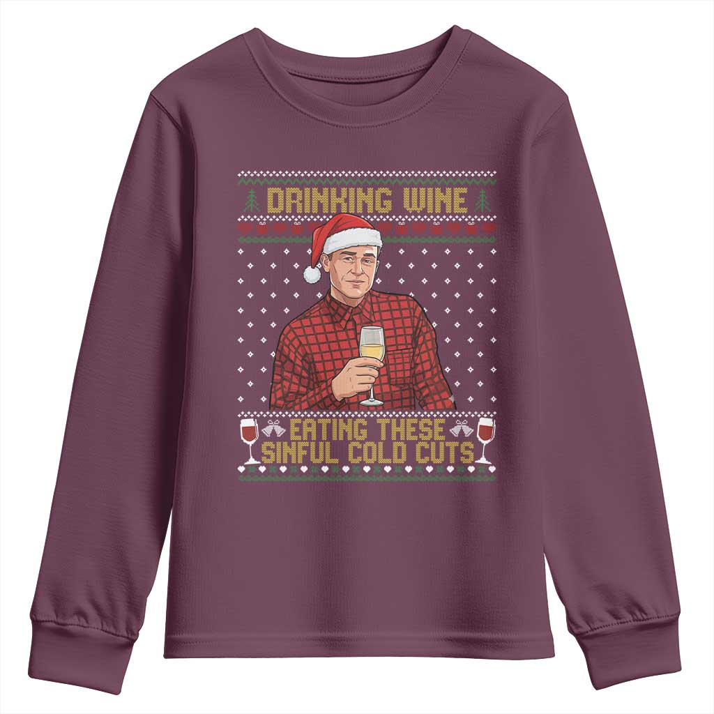 Funny Ed Gein Christmas Meme Youth Sweatshirt Drinking Wine Eating This Sinful Cold Cuts Viral Scene Naughty Holiday - Wonder Print Shop