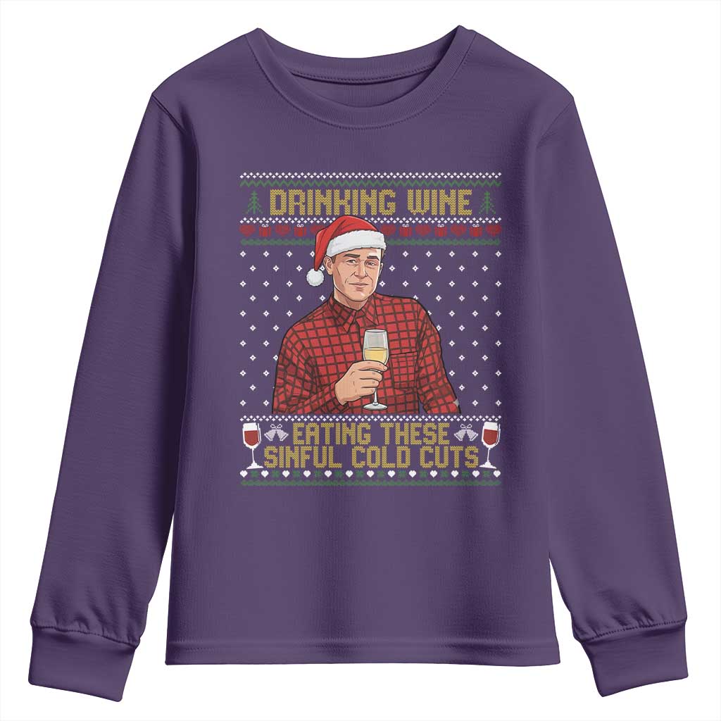 Funny Ed Gein Christmas Meme Youth Sweatshirt Drinking Wine Eating This Sinful Cold Cuts Viral Scene Naughty Holiday - Wonder Print Shop
