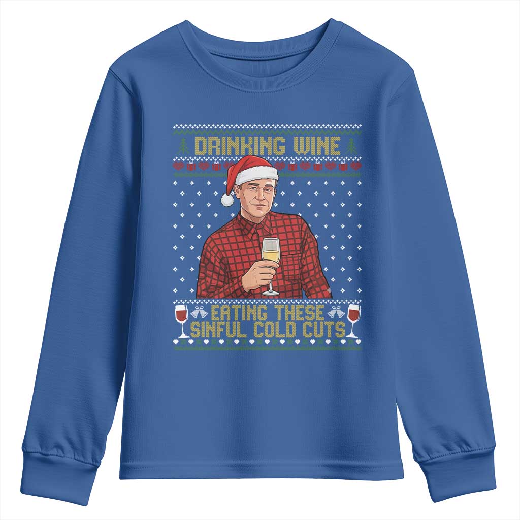 Funny Ed Gein Christmas Meme Youth Sweatshirt Drinking Wine Eating This Sinful Cold Cuts Viral Scene Naughty Holiday - Wonder Print Shop
