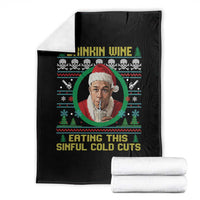 Funny Ed Gein Horror Christmas Meme Throw Blanket Drinking Wine Eating This Sinful Cold Cuts Viral Scene - Wonder Print Shop