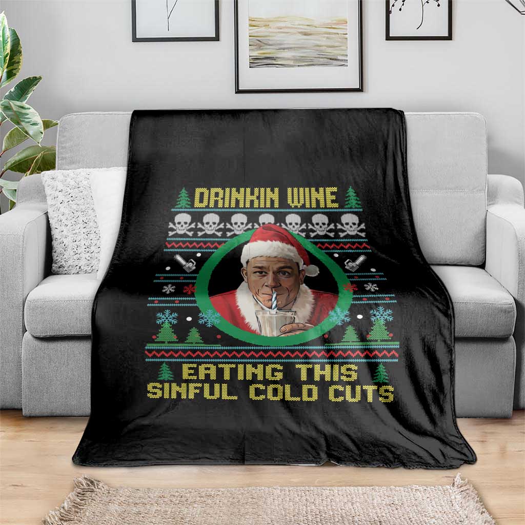 Funny Ed Gein Horror Christmas Meme Throw Blanket Drinking Wine Eating This Sinful Cold Cuts Viral Scene - Wonder Print Shop