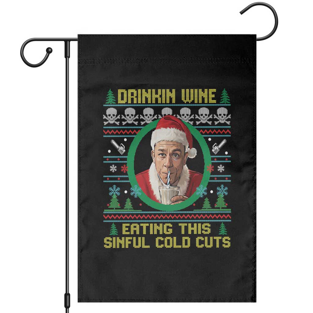 Funny Ed Gein Horror Christmas Meme Garden Flag Drinking Wine Eating This Sinful Cold Cuts Viral Scene - Wonder Print Shop