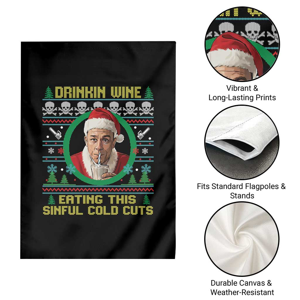 Funny Ed Gein Horror Christmas Meme Garden Flag Drinking Wine Eating This Sinful Cold Cuts Viral Scene - Wonder Print Shop