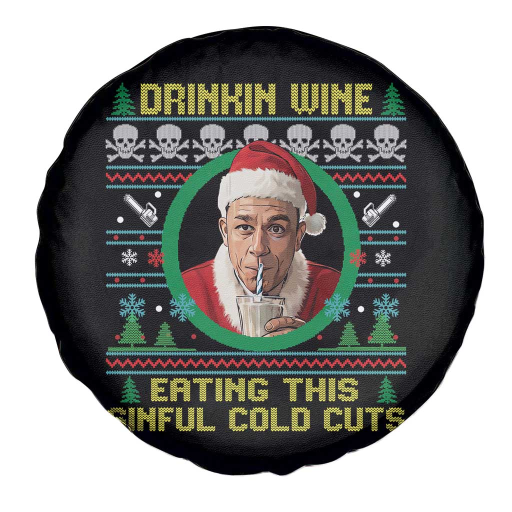 Funny Ed Gein Horror Christmas Meme Spare Tire Cover Drinking Wine Eating This Sinful Cold Cuts Viral Scene - Wonder Print Shop