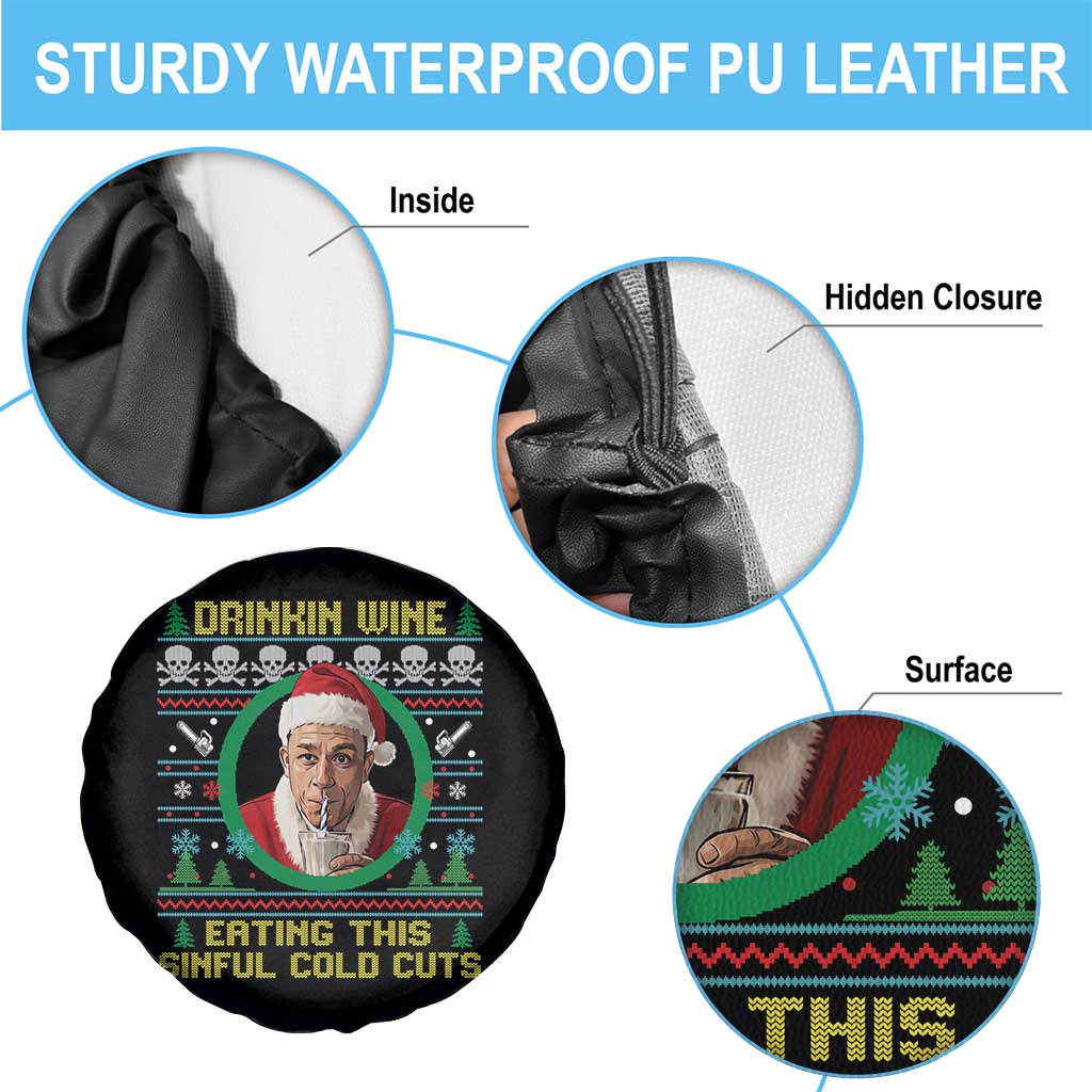 Funny Ed Gein Horror Christmas Meme Spare Tire Cover Drinking Wine Eating This Sinful Cold Cuts Viral Scene - Wonder Print Shop
