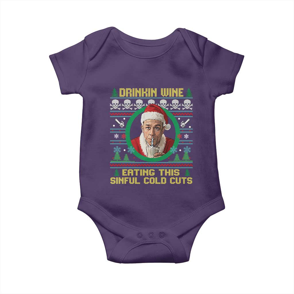 Funny Ed Gein Horror Christmas Meme Baby Onesie Drinking Wine Eating This Sinful Cold Cuts Viral Scene - Wonder Print Shop