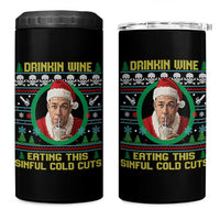 Funny Ed Gein Horror Christmas Meme 4 in 1 Can Cooler Tumbler Drinking Wine Eating This Sinful Cold Cuts Viral Scene - Wonder Print Shop