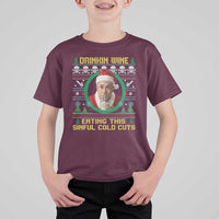 Funny Ed Gein Horror Christmas Meme T Shirt For Kid Drinking Wine Eating This Sinful Cold Cuts Viral Scene - Wonder Print Shop