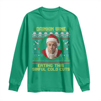 Funny Ed Gein Horror Christmas Meme Long Sleeve Shirt Drinking Wine Eating This Sinful Cold Cuts Viral Scene - Wonder Print Shop