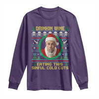 Funny Ed Gein Horror Christmas Meme Long Sleeve Shirt Drinking Wine Eating This Sinful Cold Cuts Viral Scene - Wonder Print Shop