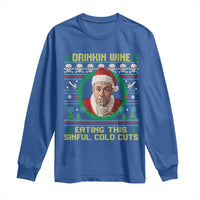 Funny Ed Gein Horror Christmas Meme Long Sleeve Shirt Drinking Wine Eating This Sinful Cold Cuts Viral Scene - Wonder Print Shop