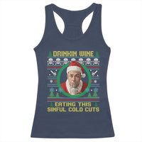 Funny Ed Gein Horror Christmas Meme Racerback Tank Top Drinking Wine Eating This Sinful Cold Cuts Viral Scene - Wonder Print Shop