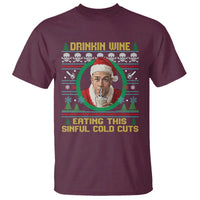 Funny Ed Gein Horror Christmas Meme T Shirt Drinking Wine Eating This Sinful Cold Cuts Viral Scene - Wonder Print Shop