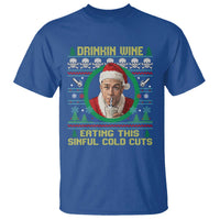 Funny Ed Gein Horror Christmas Meme T Shirt Drinking Wine Eating This Sinful Cold Cuts Viral Scene - Wonder Print Shop