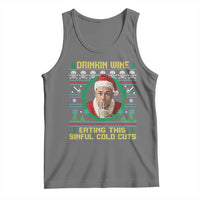 Funny Ed Gein Horror Christmas Meme Tank Top Drinking Wine Eating This Sinful Cold Cuts Viral Scene - Wonder Print Shop