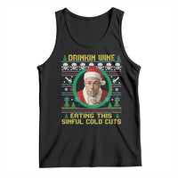 Funny Ed Gein Horror Christmas Meme Tank Top Drinking Wine Eating This Sinful Cold Cuts Viral Scene - Wonder Print Shop