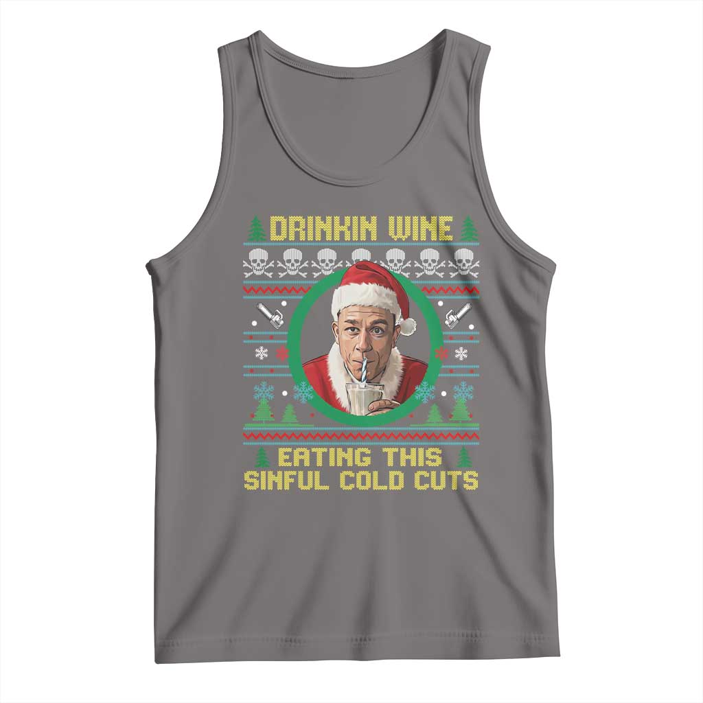 Funny Ed Gein Horror Christmas Meme Tank Top Drinking Wine Eating This Sinful Cold Cuts Viral Scene - Wonder Print Shop