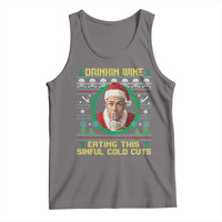 Funny Ed Gein Horror Christmas Meme Tank Top Drinking Wine Eating This Sinful Cold Cuts Viral Scene - Wonder Print Shop