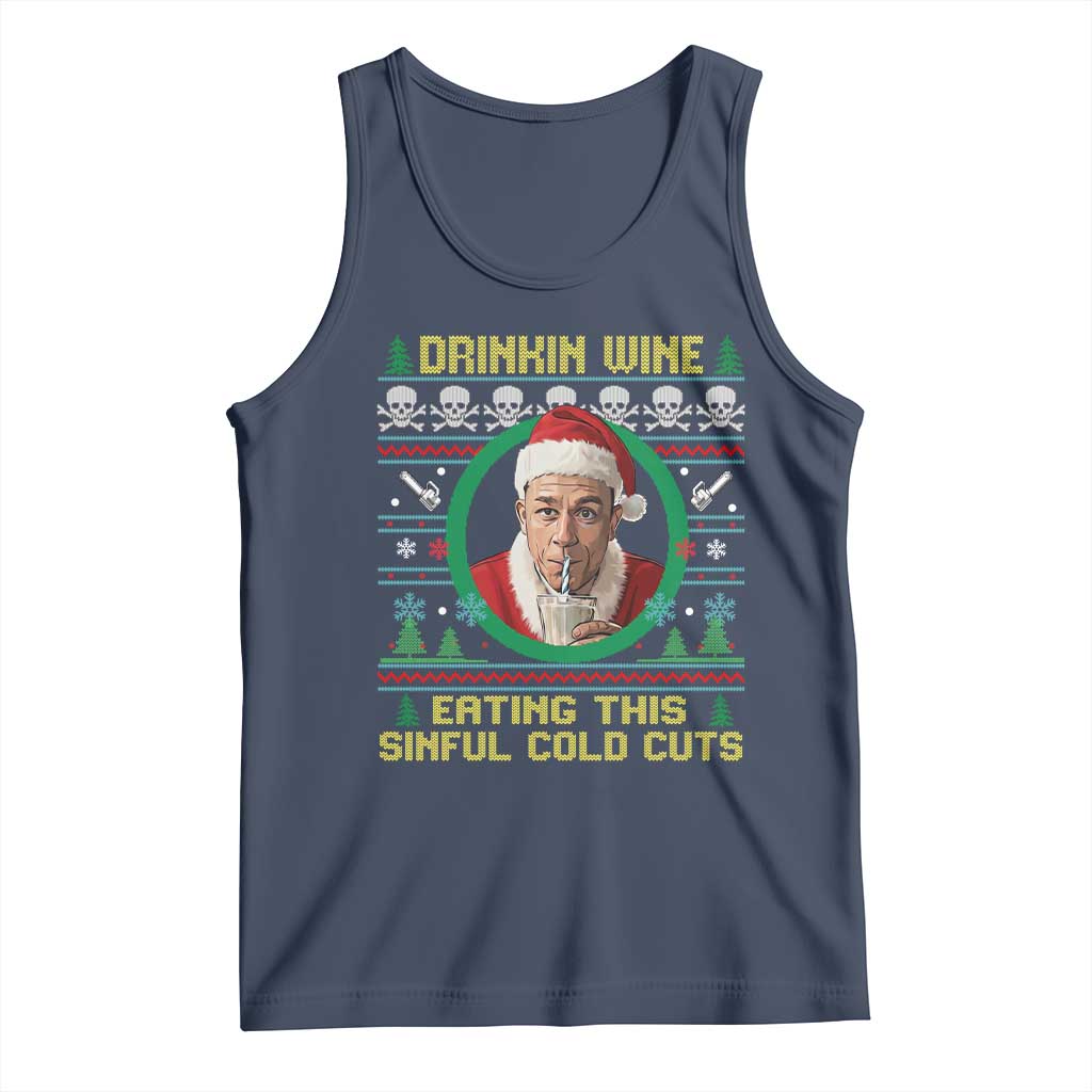 Funny Ed Gein Horror Christmas Meme Tank Top Drinking Wine Eating This Sinful Cold Cuts Viral Scene - Wonder Print Shop