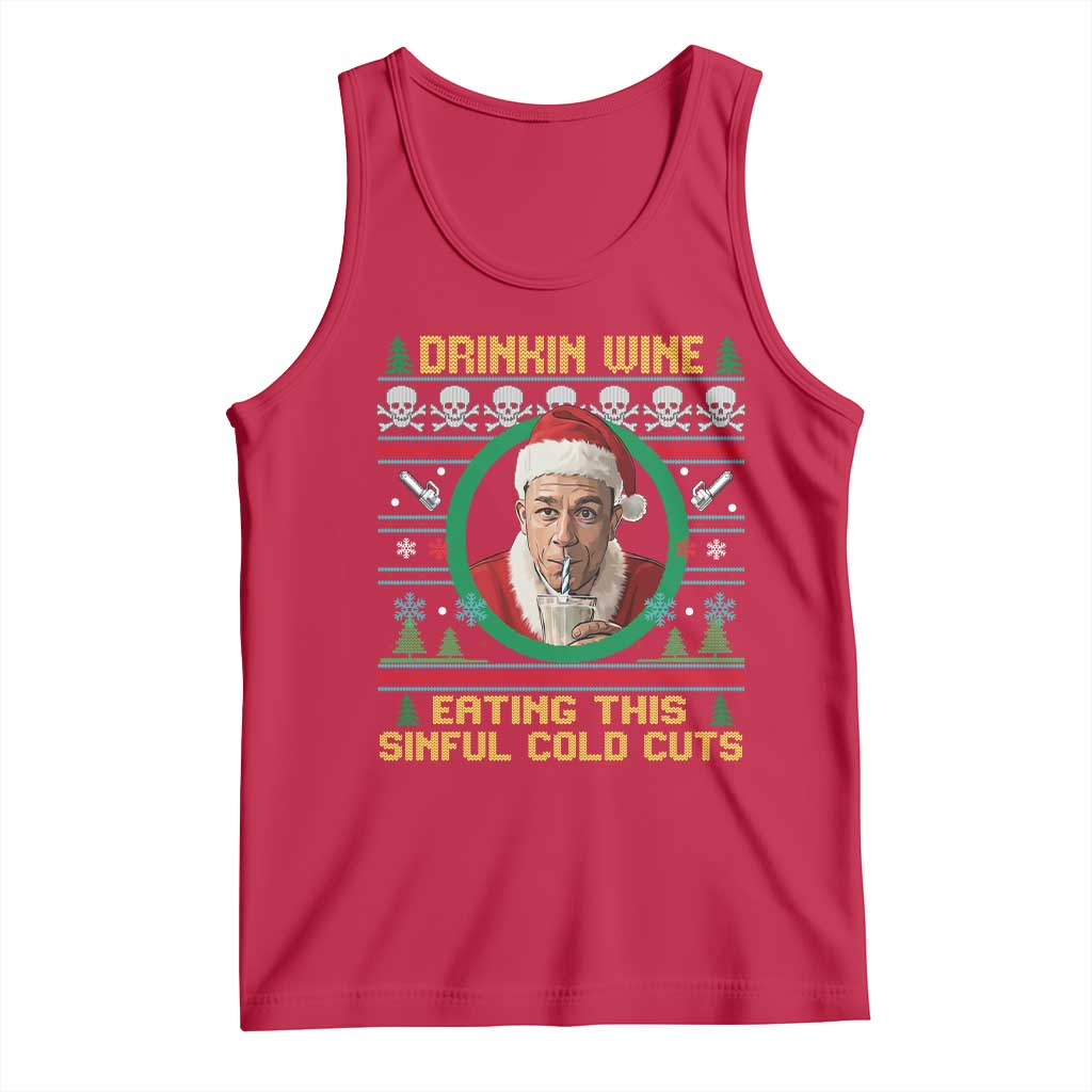 Funny Ed Gein Horror Christmas Meme Tank Top Drinking Wine Eating This Sinful Cold Cuts Viral Scene - Wonder Print Shop