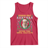 Funny Ed Gein Horror Christmas Meme Tank Top Drinking Wine Eating This Sinful Cold Cuts Viral Scene - Wonder Print Shop