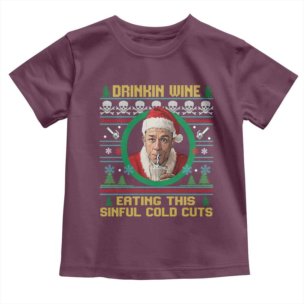 Funny Ed Gein Horror Christmas Meme Toddler T Shirt Drinking Wine Eating This Sinful Cold Cuts Viral Scene - Wonder Print Shop