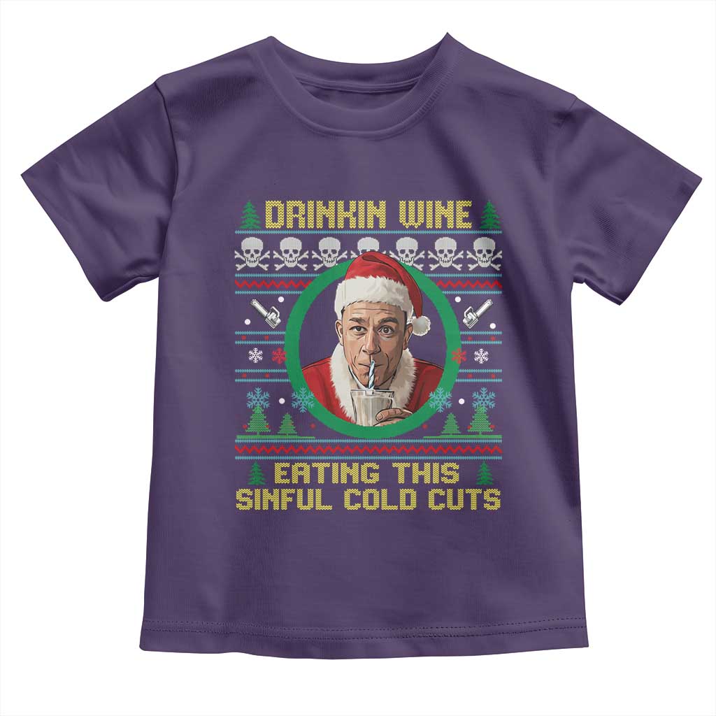 Funny Ed Gein Horror Christmas Meme Toddler T Shirt Drinking Wine Eating This Sinful Cold Cuts Viral Scene - Wonder Print Shop