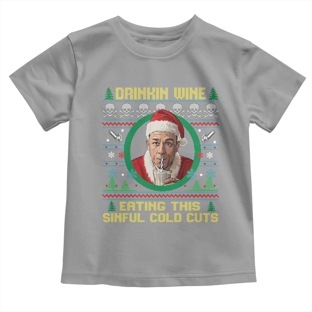 Funny Ed Gein Horror Christmas Meme Toddler T Shirt Drinking Wine Eating This Sinful Cold Cuts Viral Scene - Wonder Print Shop
