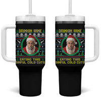 Funny Ed Gein Horror Christmas Meme Tumbler With Handle Drinking Wine Eating This Sinful Cold Cuts Viral Scene - Wonder Print Shop