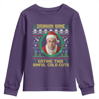 Funny Ed Gein Horror Christmas Meme Youth Sweatshirt Drinking Wine Eating This Sinful Cold Cuts Viral Scene - Wonder Print Shop