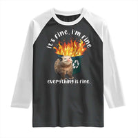 Funny Opossum Meme Raglan Shirt It's Fine I'm Fine Everything Is Fine Dumpster Fire