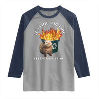 Funny Opossum Meme Raglan Shirt It's Fine I'm Fine Everything Is Fine Dumpster Fire