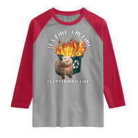 Funny Opossum Meme Raglan Shirt It's Fine I'm Fine Everything Is Fine Dumpster Fire