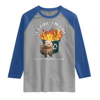 Funny Opossum Meme Raglan Shirt It's Fine I'm Fine Everything Is Fine Dumpster Fire