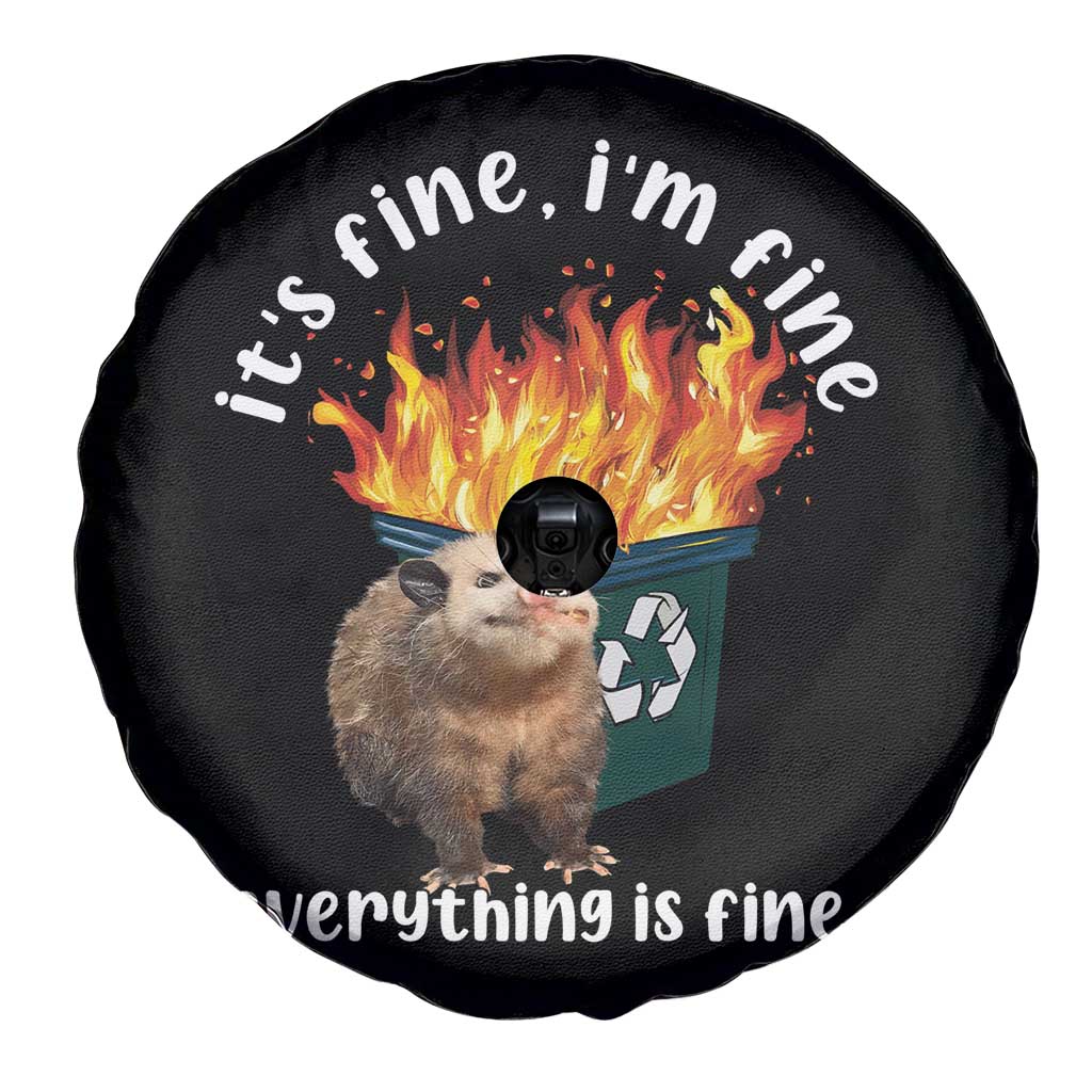 Funny Opossum Meme Spare Tire Cover It's Fine I'm Fine Everything Is Fine Dumpster Fire