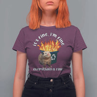 Funny Opossum Meme T Shirt For Women It's Fine I'm Fine Everything Is Fine Dumpster Fire - Wonder Print Shop